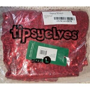 TIPSY ELVES ☆ Red Sparkle Sequin Leggings ☆ Lined Stretch ☆ Size L ☆ NEW